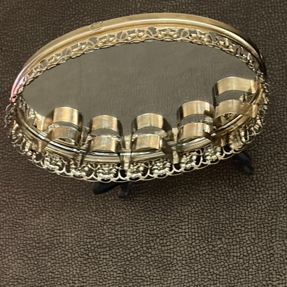 Vintage oval mirrored vanity tray